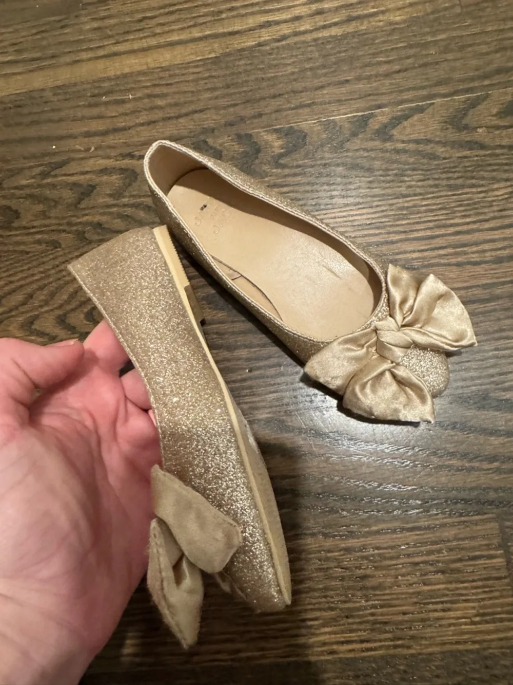 Janie & Jack Toddler Girl‎ Gold Glitter Bow Ballet Flat 10 Formal Wedding Party